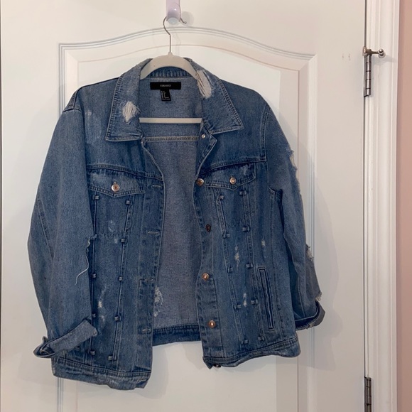 Oversized distressed denim jacket with angel wings - Picture 1 of 3